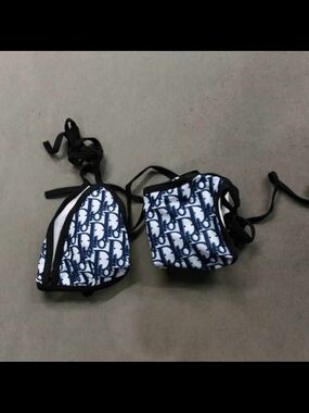 Dior Blue & White Logo Print Bikini Set
